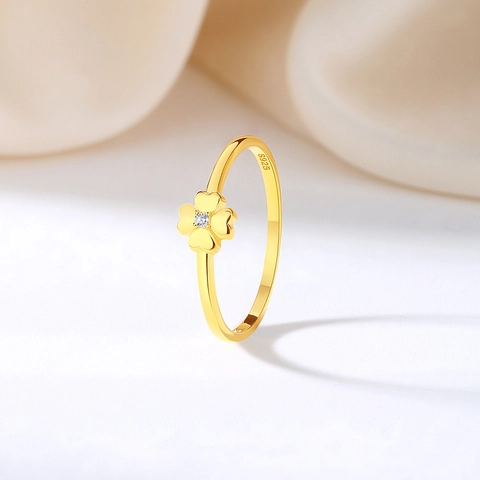 S925 Sterlingsilber Vierblättriges Kleeblatt Ring Für Damen Vergoldet Zirkonia Stapelbar Einfacher Ins Stil Blumen Schmuck Geschenk
