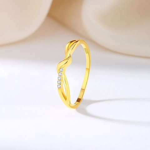 Anillo de Líneas Irregulares de Plata de Ley S925 para Mujer Minimalista Chapado en Oro con Strass Anillo Apilable Joyería Banda de Dedo