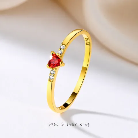 Elegante Anillo de Corazón de Plata de Ley 925 Con Circonita Cúbica Roja Chapado en Oro Para Mujer Joyas de Cita