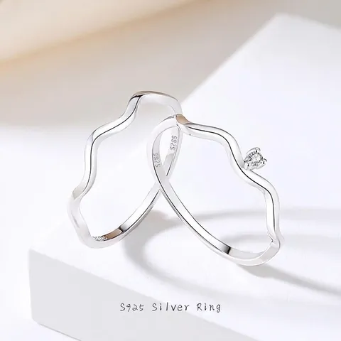 Minimalistische 925 Sterling Zilveren Golf Ring Onregelmatig Stapelbare Band Zirkonia Statement Sieraden Voor Vrouwen Platina Verguld Elegant
