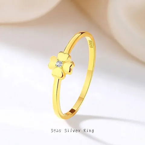 S925 Sterlingsilber Vierblättriges Kleeblatt Ring Für Damen Vergoldet Zirkonia Stapelbar Einfacher Ins Stil Blumen Schmuck Geschenk