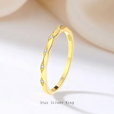 Anello Impilabile in Argento Sterling S925 per Donna Scintillante Rombico con Zirconia Intarsiata Placcato Oro Gioielli