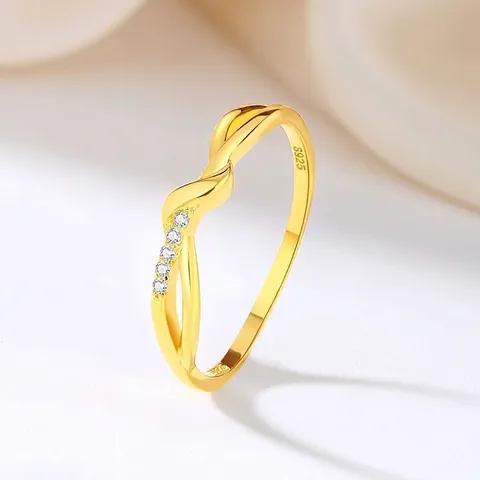 Anillo de Líneas Irregulares de Plata de Ley S925 para Mujer Minimalista Chapado en Oro con Strass Anillo Apilable Joyería Banda de Dedo
