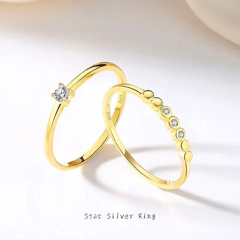 Anello in Argento Sterling 925 Minimalista Con Zirconia per Donna Placcato Oro 18K Fascia Solitaria Elegante Regalo