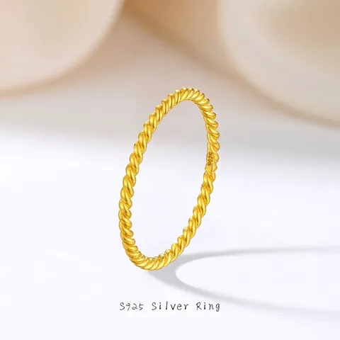 925 Sterling Silver Twisted Rope Ring For Women Minimalist 18K Gold Plated Braid Band Stackable Finger Ring Fashion Jewelry