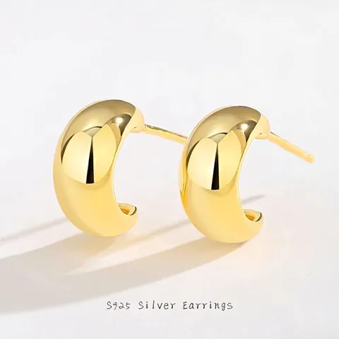 Orecchini a Bottone in Argento Sterling 925 a Forma di C Minimalisti Vintage Francese Cavi a Semicerchio per Donna Gioielli