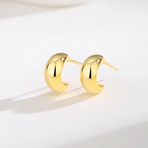 Orecchini a Bottone in Argento Sterling 925 a Forma di C Minimalisti Vintage Francese Cavi a Semicerchio per Donna Gioielli