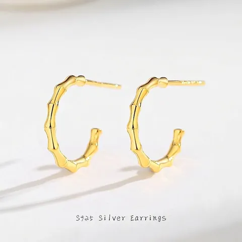925 Sterling Silver Bamboo Joint Hoop Earrings Minimalist Fashion Design Small Stud Earrings For Women Elegant Jewelry