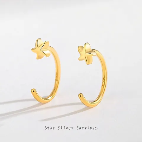 Minimalistische 925 Sterlingsilber Stern C-Form Ohrstecker Für Damen Koreanischer Stil Retro Modeschmuck Zierlicher Stern Ohrring