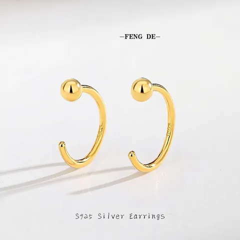 925 Sterlingsilber C-Förmige Ohrstecker Für Damen Minimalistische Metallkugel Geometrische Creolen Minimalist Mode Schmuck