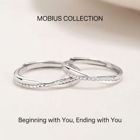 S925 Sterling Silver Mobius Strip Rings Geometric Resizable Open Finger Ring With Zirconia For Men Women Wedding Jewelry Gift