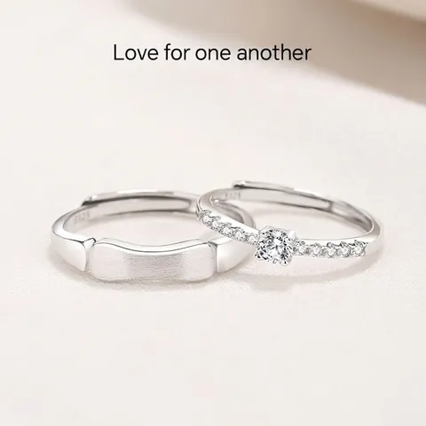 S925 Sterling Silver Adjustable Couple Rings For Men Women Minimalist Zirconia Inlaid Luxury Finger Ring Fashion Jewelry Valentine Gift