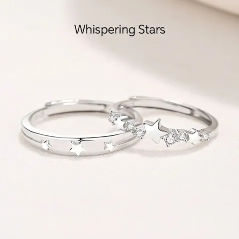 Anelli Aperti di Coppia a Forma di Stella in Argento Sterling S925 Con Strass Intarsiati Regolabili Gioielli di Moda Regalo San Valentino