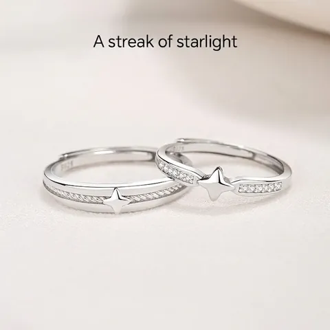 S925 Sterlingsilber Paarringe Mit Zirkonia Einlage Sternenmuster Verstellbare Offene Ringe Mode Minimalistischer Schmuck Geschenk