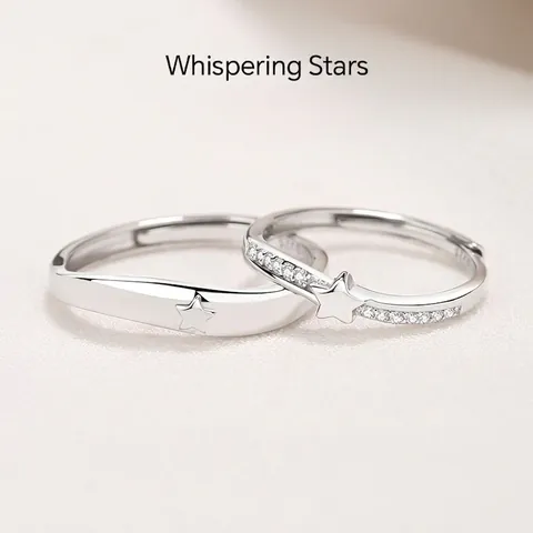 925 Sterling Silver Star Couple Rings For Men Women Resizable Open Rhinestone Engagement Ring Set Fashion Jewelry Gift