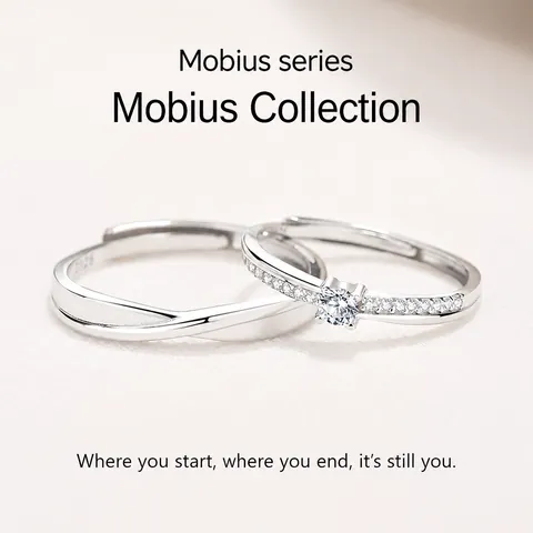 S925 Sterling Silver Mobius Couple Rings For Women Men Adjustable Zirconia Inlaid Minimalist Matching Rings Valentine Gift