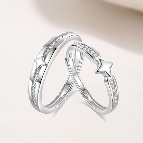 S925 Sterlingsilber Paarringe Mit Zirkonia Einlage Sternenmuster Verstellbare Offene Ringe Mode Minimalistischer Schmuck Geschenk