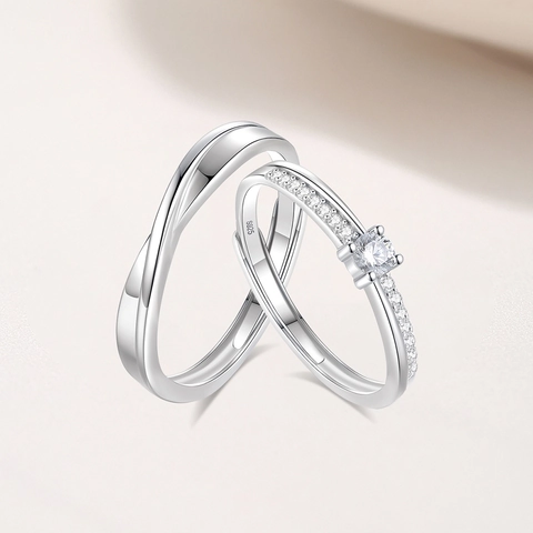 S925 Sterling Silver Mobius Couple Rings For Women Men Adjustable Zirconia Inlaid Minimalist Matching Rings Valentine Gift