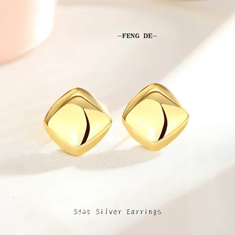 925 Sterlingsilber Geometrische Quadratische Ohrstecker Minimalistische Glatte Würfel Ohrringe Für Damen Hochglanzpoliert Schmuck