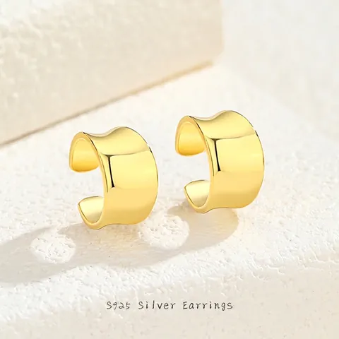 Minimalistisch 925 Sterlingsilber Ohrklemme Für Damen Unregelmäßiger Bogen Konkav Breit C-Form Geometrischer Schmuck
