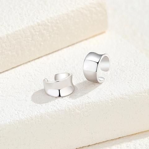 Minimalistisch 925 Sterlingsilber Ohrklemme Für Damen Unregelmäßiger Bogen Konkav Breit C-Form Geometrischer Schmuck