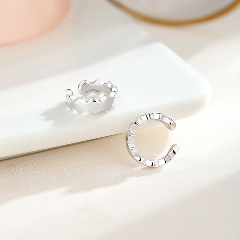 Minimalistisch 925 Sterlingsilber Bienenwabe Welle Ohrmanschette Geometrische C-Form Clip Ohrringe Mode Schmuck Damen
