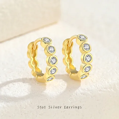 Minimalist S925 Sterling Silver Small Round Hoop Earrings For Women Micro Pave Zirconia Wavy Huggie Earrings Gold Silver Plated Daily Jewelry