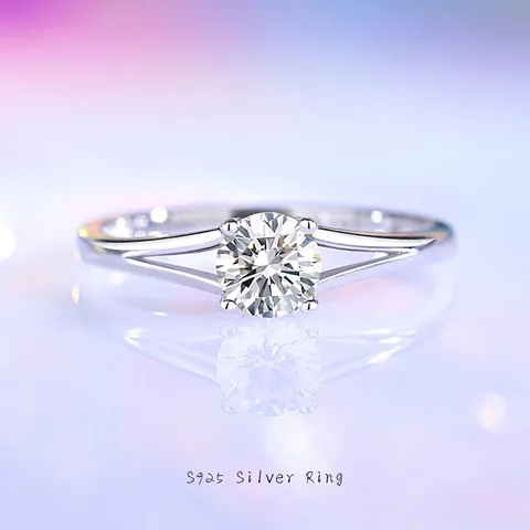 Klassischer S925 Sterlingsilber Ring Vier Krappen Runder Moissanit Zirkonia Für Damen Eleganter Verlobung Hochzeit Schmuck Fingerring