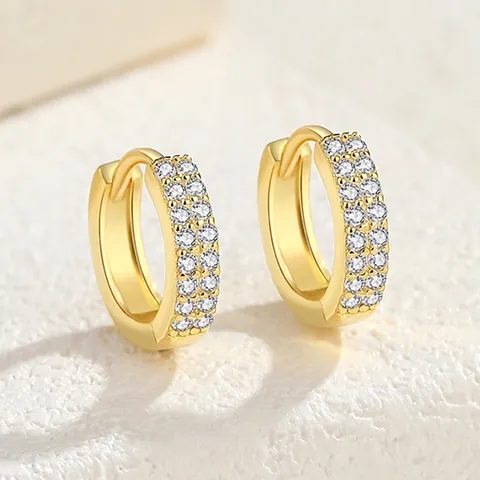 Orecchini a Cerchio in Argento Sterling 925 a Doppia Fila di Zirconia Cubica Fibbie Geometriche per Donna Orecchini Tondi alla Moda