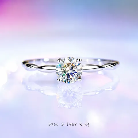 925 Sterlingsilber Moissanit Ring Einfaches Vier Krallen Twist Band Zirkonia Solitärring Für Damen Hochzeit Verlobung Schmuck