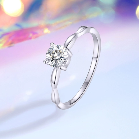 925 Sterlingsilber Moissanit Ring Einfaches Vier Krallen Twist Band Zirkonia Solitärring Für Damen Hochzeit Verlobung Schmuck