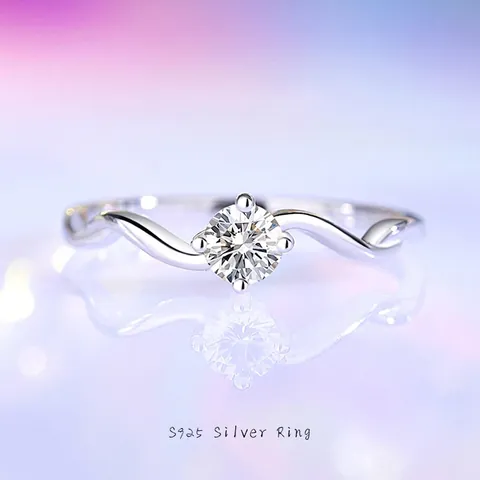 Luxus 925 Sterlingsilber Moissanit Ring Für Damen Eleganter Wellen Twisted Design Verstellbarer Öffnungs Zirkon Band Schmuck