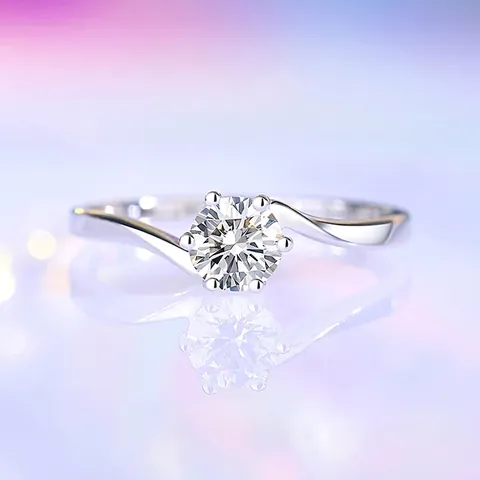 Minimalistisch 925 Sterlingsilber Ring Für Damen Rund Moissanit Zirkonia Gedrehtes Band Verstellbar Schmuck