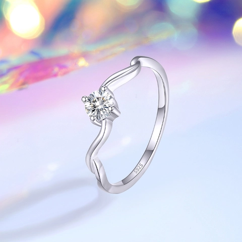 Luxus 925 Sterlingsilber Moissanit Ring Für Damen Eleganter Wellen Twisted Design Verstellbarer Öffnungs Zirkon Band Schmuck