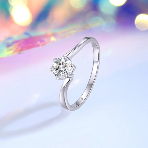 Minimalistisch 925 Sterlingsilber Ring Für Damen Rund Moissanit Zirkonia Gedrehtes Band Verstellbar Schmuck