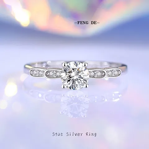 925 Sterlingsilber Moissanit Ring Rundschliff D Farbe Vier Krappen Fassung Zirkonia Wellenband Verlobungsring Für Damen Hochzeitsschmuck