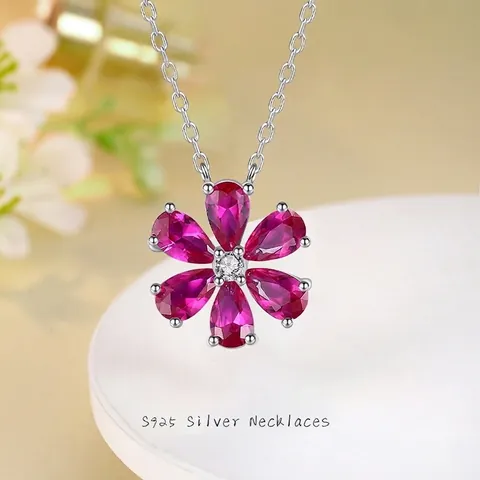 925 Sterling Silver Cubic Zirconia Flower Necklace For Women Elegant Sweet Light Luxury Six Petal Floral Choker Jewelry