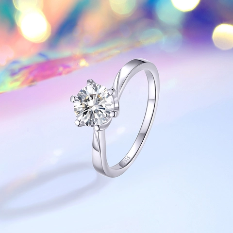 Luxus 1ct Runder Moissanit Zirkon S925 Sterling Silber Ring Sechs-Krallen-Kronenfassung Verstellbarer Hochzeitsring Für Damen Schmuck