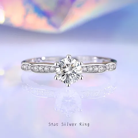 Anillo de Plata de Ley S925 Moissanita para Mujer 0.5ct D Color Circonia Engaste de 6 Garras Ajustable Joyería de Moda