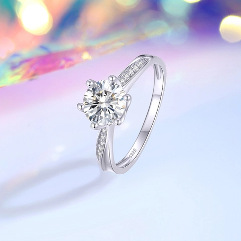 Eleganter 925 Sterlingsilber Moissanit Zirkonia Ring Klassische Sechskant Fassung Twisted Band Verlobungsring Hochzeit Damen