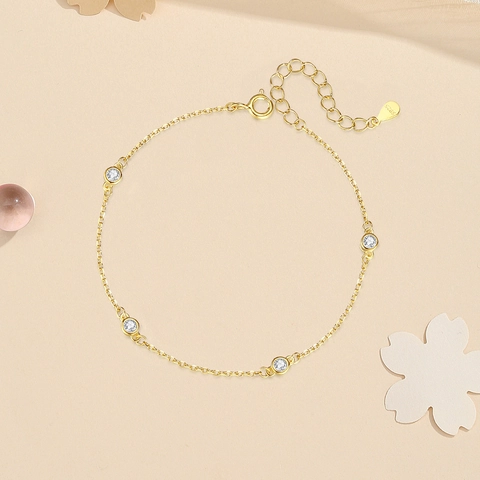 Pulsera de Plata de Ley S925 Con Zirconia Cúbica Redonda Cadena Ajustable Minimalista Para Mujer Joyería Elegante