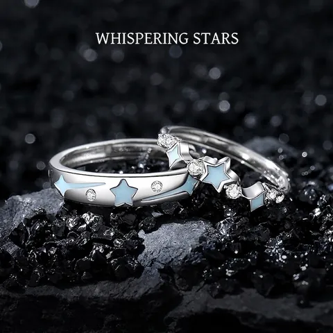 925 Sterling Zilveren Koppel Ringen Voor Vrouwen Mannen Lichtgevende Vallende Ster Verstelbare Open Strass Sterrenhemel Sieraden Cadeau