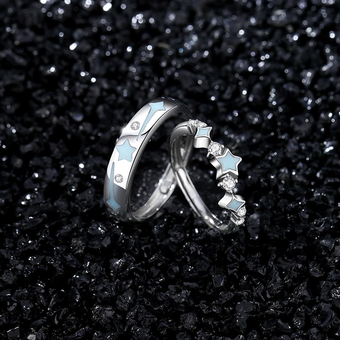 925 Sterling Zilveren Koppel Ringen Voor Vrouwen Mannen Lichtgevende Vallende Ster Verstelbare Open Strass Sterrenhemel Sieraden Cadeau