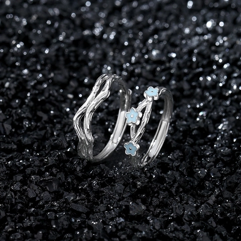 S925 Sterling Silver Couple Rings Luminous Enamel Flower Design Adjustable Open Band Rings For Women Men Jewelry