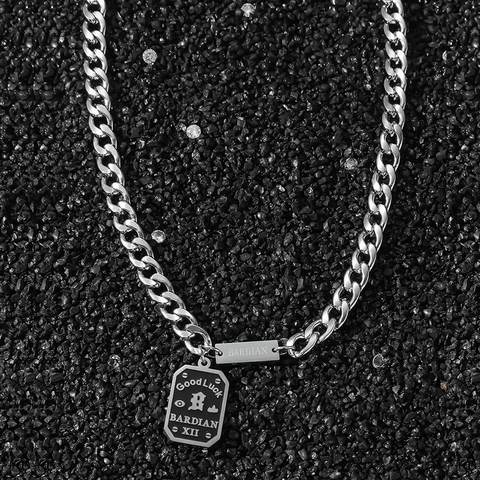Men Stainless Steel Cuban Link Chain Necklace With Square Pendant Engraved Roman Numerals Hip Hop Street Style Jewelry