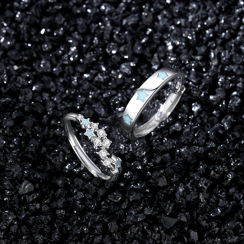 S925 Sterling Silver Luminous Star Couple Rings Starlit Blossom Zirconia Inlaid Adjustable Open Finger Ring Fashion Jewelry