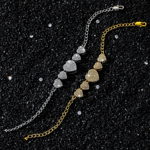 Pulsera de Diamantes de Imitación Empalme de Corazón Hip Hop para Mujeres Hombres Pulsera de Eslabones de Aleación con Forma de Corazón Oro Plata Regalo