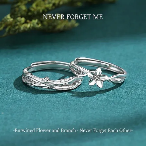 Anelli di Coppia in Argento Sterling 925 Ispirati alla Natura Anelli Aperti Regolabili Con Struttura a Fiori e Rami per Uomo Donna Gioielli