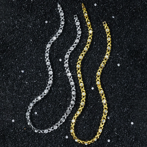 Ensemble Collier et Bracelet Hip Hop Homme Maillons XO Alliage de Zinc Strass Brillants Bijoux de Cou pour Fête Mode