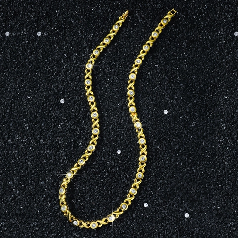 Ensemble Collier et Bracelet Hip Hop Homme Maillons XO Alliage de Zinc Strass Brillants Bijoux de Cou pour Fête Mode